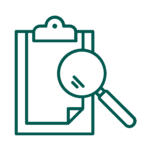 Icon of clipboard with magnifying glass on top
