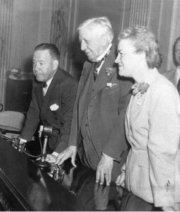 Senators Herbert O'Connor, Clyde Hoey, and Margaret Chase Smith in 1949 before their appearance on the Hoey Committee during the Lavender Scare.